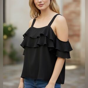 J. Crew Black Ruffle Blouse